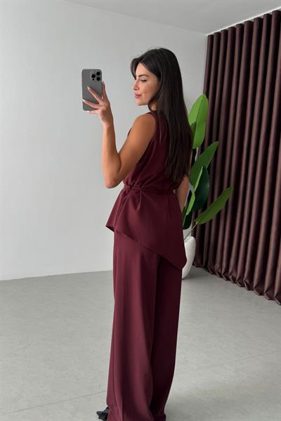 Linez Bordo Asimetrik Bluz Pantolon Takım