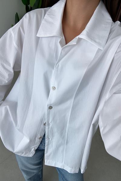 Lino Beyaz Oversize Gömlek