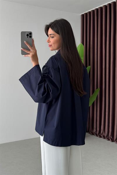 Lino Lacivert Oversize Gömlek