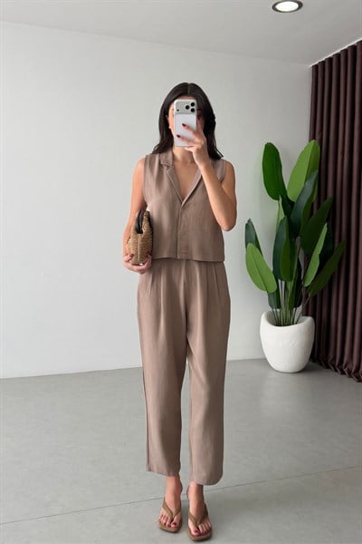 Livia Vizon Keten Yelek Pantolon Takım