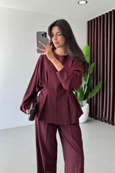 Lizzie Bordo Sırtı Lastikli Tasarım Bluz Pantolon Takım