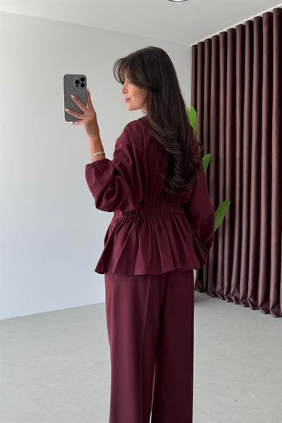 Lizzie Bordo Sırtı Lastikli Tasarım Bluz Pantolon Takım
