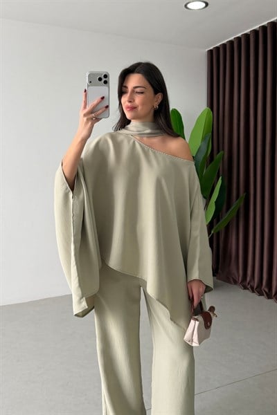 Lonir Mint Şallı Pelerin Pantolon Takım