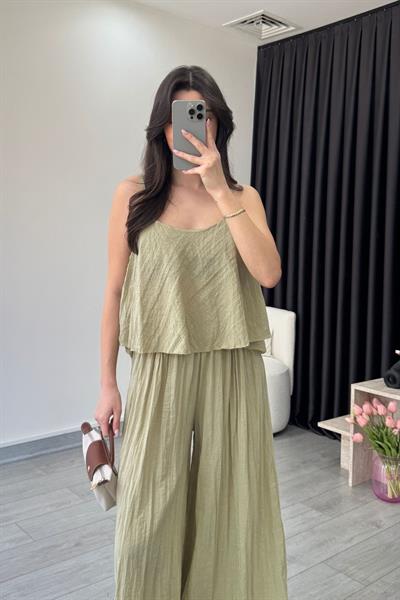 Lore Mint Dokulu Bluz Pantolon Takım