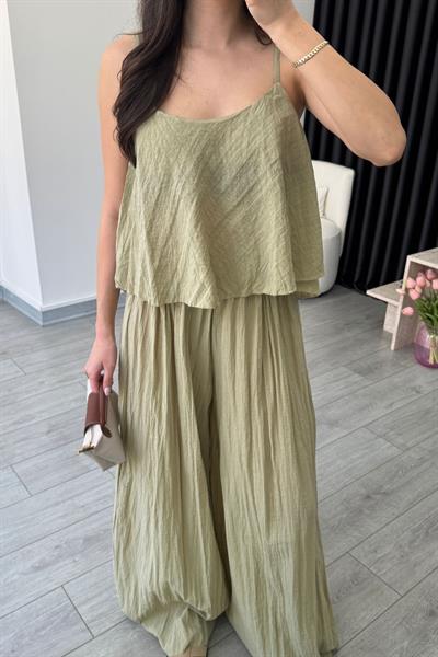Lore Mint Dokulu Bluz Pantolon Takım