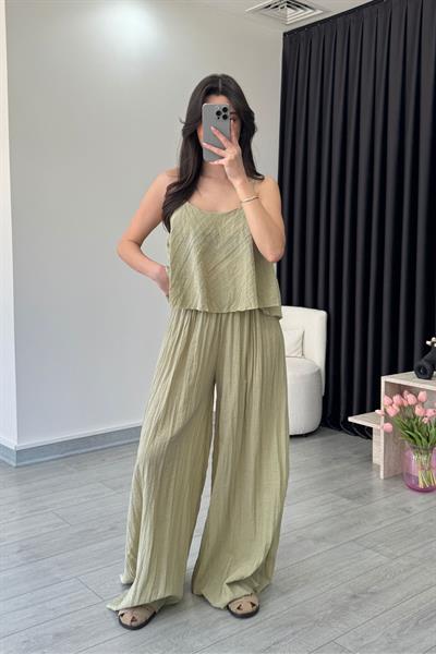 Lore Mint Dokulu Bluz Pantolon Takım