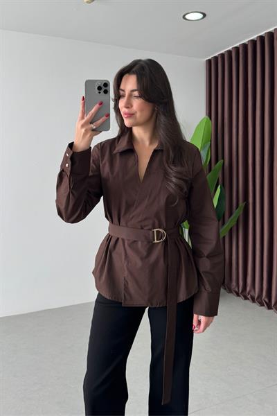Lotus Kahve Tasarım Poplin Gömlek