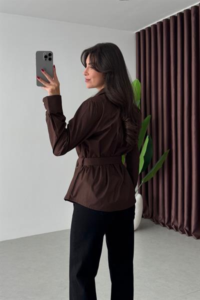 Lotus Kahve Tasarım Poplin Gömlek