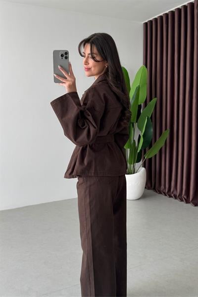 Lucia Kahve Kuşaklı Kot Takım
