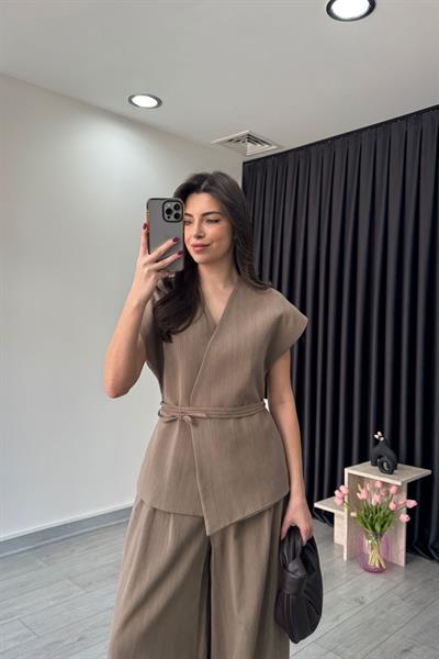 Luna Vizon Keten Yelek Pantolon Takım
