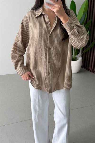 Mago Vizon Oversize Çizgili Gömlek 