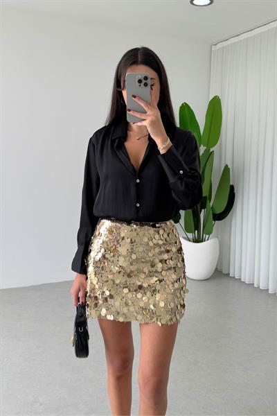 Mara Gold Pul Detay Mini Etek