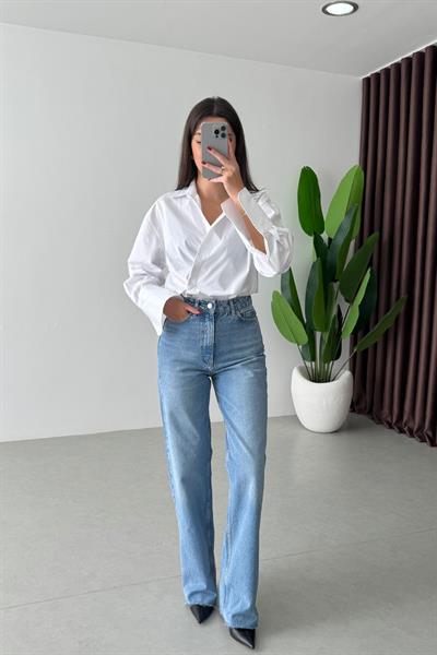 Marien Açık Mavi Wide Leg Kesik Paça Jean