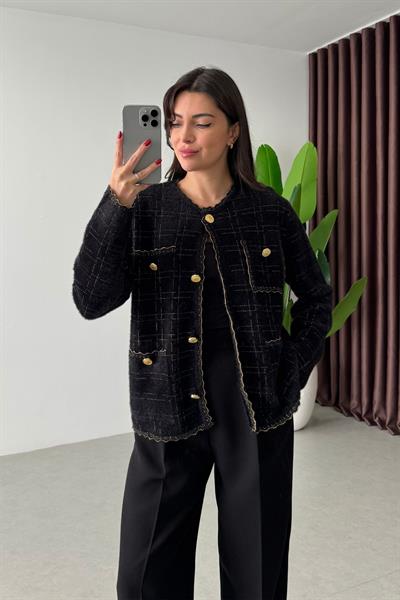 Mina Siyah Gold Şeritli Hırka
