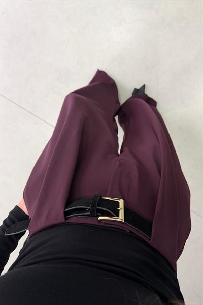 Moliv Mürdüm Kemerli Krep Kumaş Pantolon