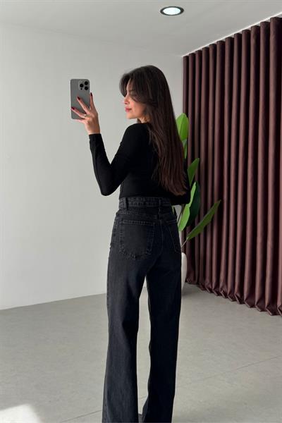 Monet Siyah Eskitmeli Straight Fit Jean