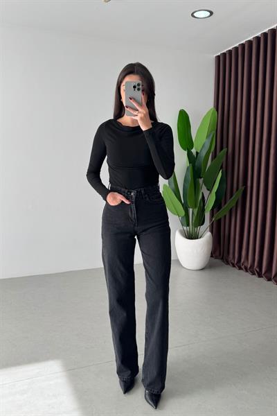 Monet Siyah Eskitmeli Straight Fit Jean