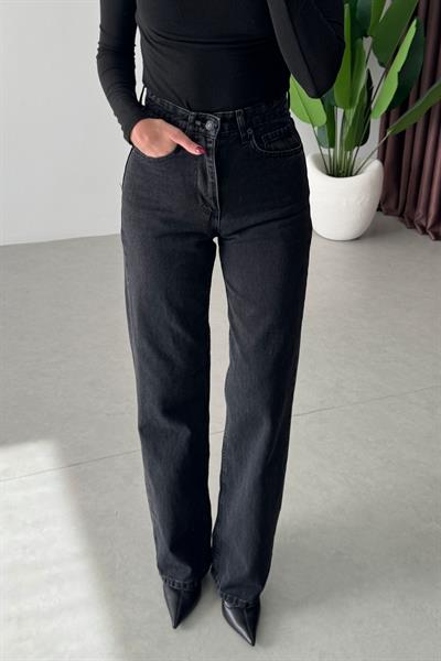 Monet Siyah Eskitmeli Straight Fit Jean