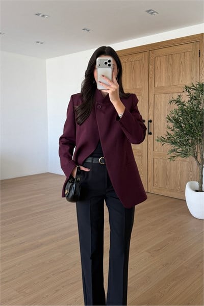Moxy Bordo Dik Yaka Kruvaze Ceket