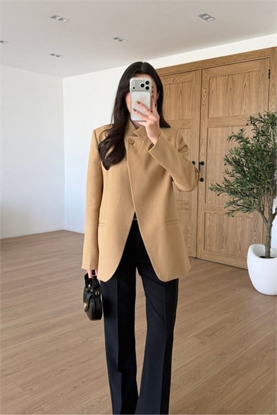 Moxy Camel Dik Yaka Kruvaze Ceket