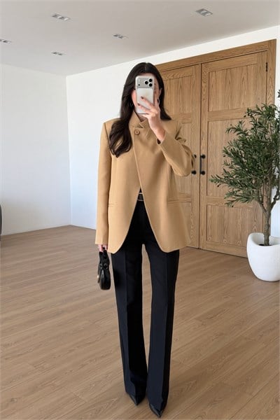 Moxy Camel Dik Yaka Kruvaze Ceket