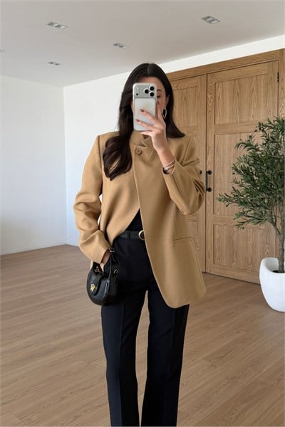 Moxy Camel Dik Yaka Kruvaze Ceket
