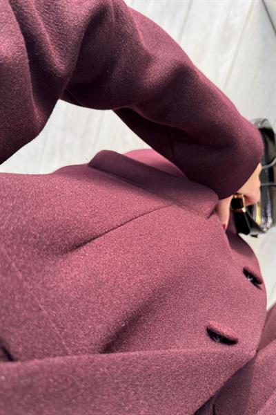 Mürdüm Atkılı Kaşe Blazer Ceket
