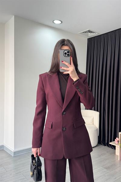 Mürdüm Belden Oturtmalı Ceket Pantolon Takım