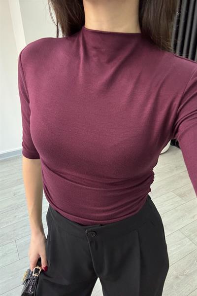 Mürdüm Drapeli Kısa Kollu Body