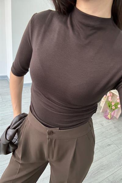 Acı Kahve Drapeli Kısa Kollu Body