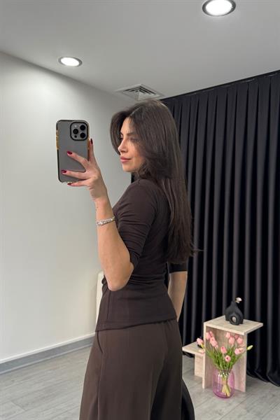 Acı Kahve Drapeli Kısa Kollu Body
