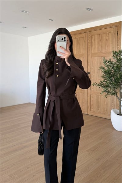 Myra Kahve Kuşaklı Tasarım Ceket