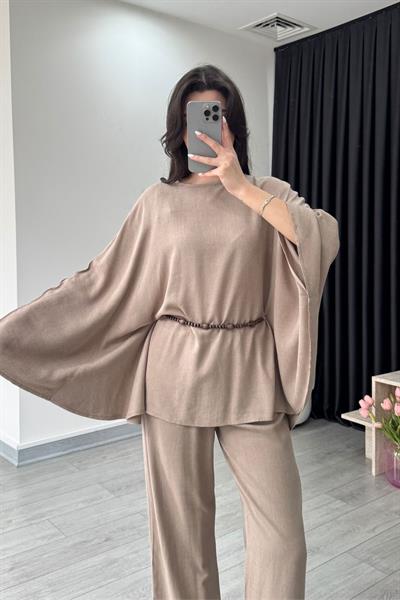 Nancy Boncuk Kemerli Vizon Pelerin Takım