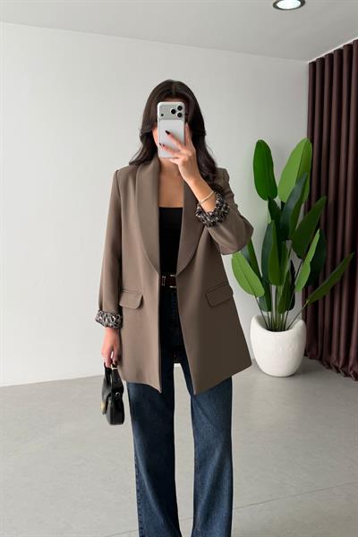 Naomi Haki Leopar Astarlı Blazer