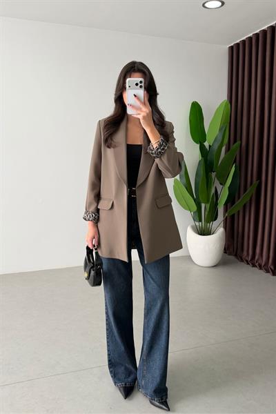 Naomi Haki Leopar Astarlı Blazer