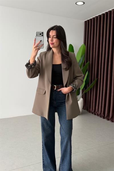 Naomi Haki Leopar Astarlı Blazer