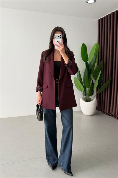 Naomi Mürdüm Leopar Astarlı Blazer