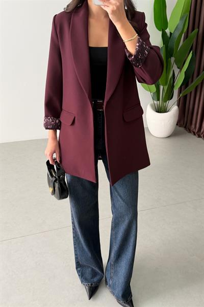 Naomi Mürdüm Leopar Astarlı Blazer