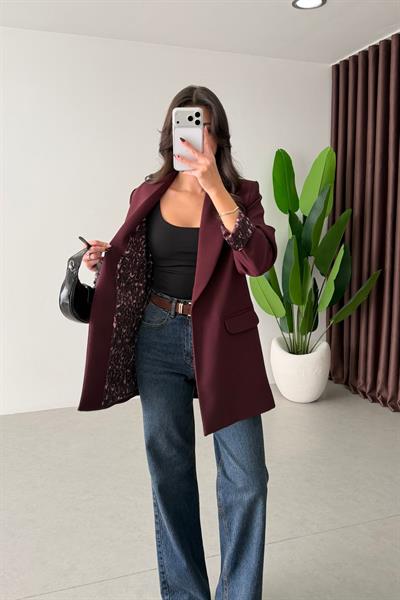 Naomi Mürdüm Leopar Astarlı Blazer