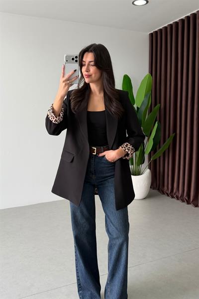 Naomi Siyah Leopar Astarlı Blazer