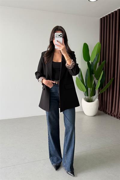 Naomi Siyah Leopar Astarlı Blazer