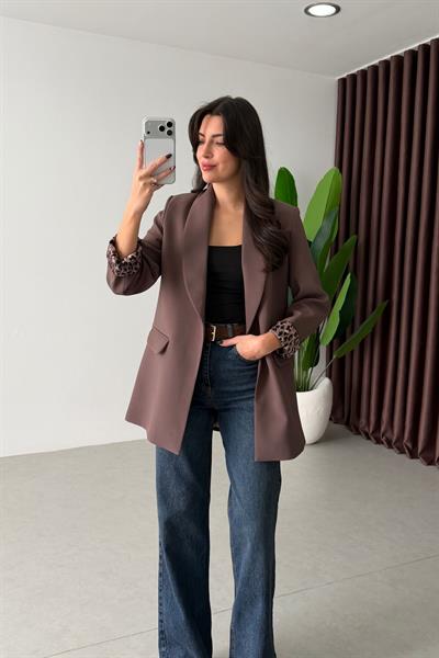 Naomi Sütlü Kahve Leopar Astarlı Blazer