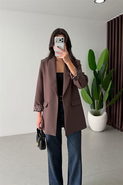 Naomi Sütlü Kahve Leopar Astarlı Blazer