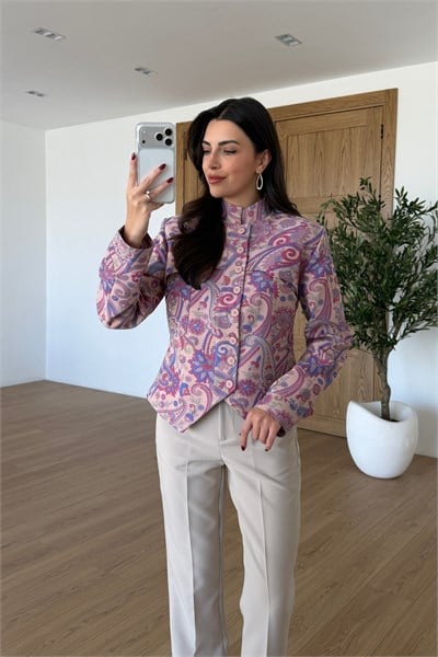 Narcy Pembe Etnik Desen Tasarım Ceket