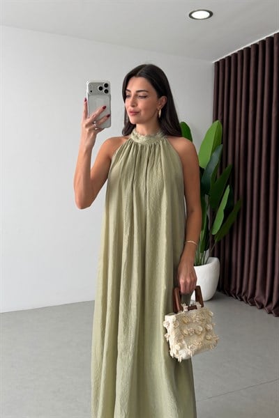 Naro Mint Dantel Yaka Maxi Elbise