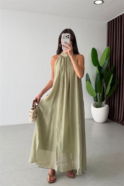 Naro Mint Dantel Yaka Maxi Elbise