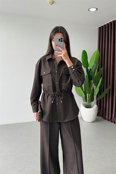 Nessa Kahve Beli Lastikli Denim Takım