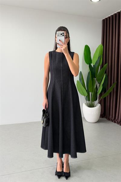 Netha Lacivert Denim Elbise Ceket Takım