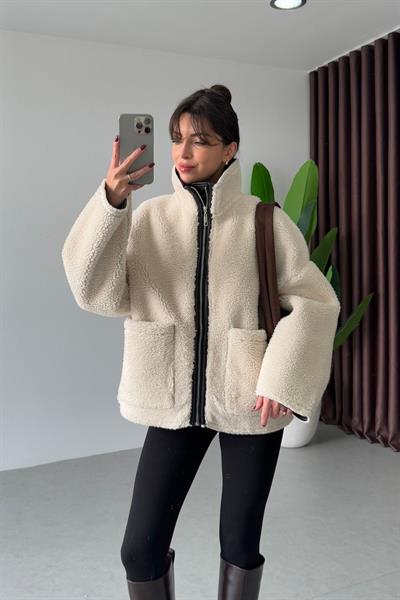 Nieva Ekru Peluş Ceket