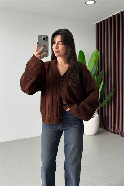 Nizra Kahve Polo Yaka Triko Hırka
